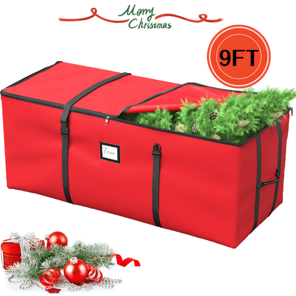 Christmas Tree Storage Bag, Fits up to 9 ft. Artificial Trees, Heavy Duty ,Waterproof &Tear Proof 600D Oxford (Red)