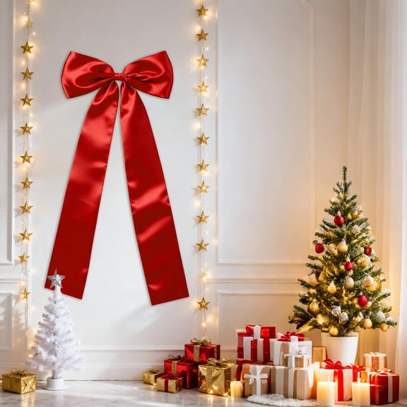 Large Christmas Tree Topper Bow - 24x63 Inch Extra Wide Satin Ribbon Bow for Xmas Tree, Fireplace Mantel, Staircase, Holiday & Wedding Decor (1PC)