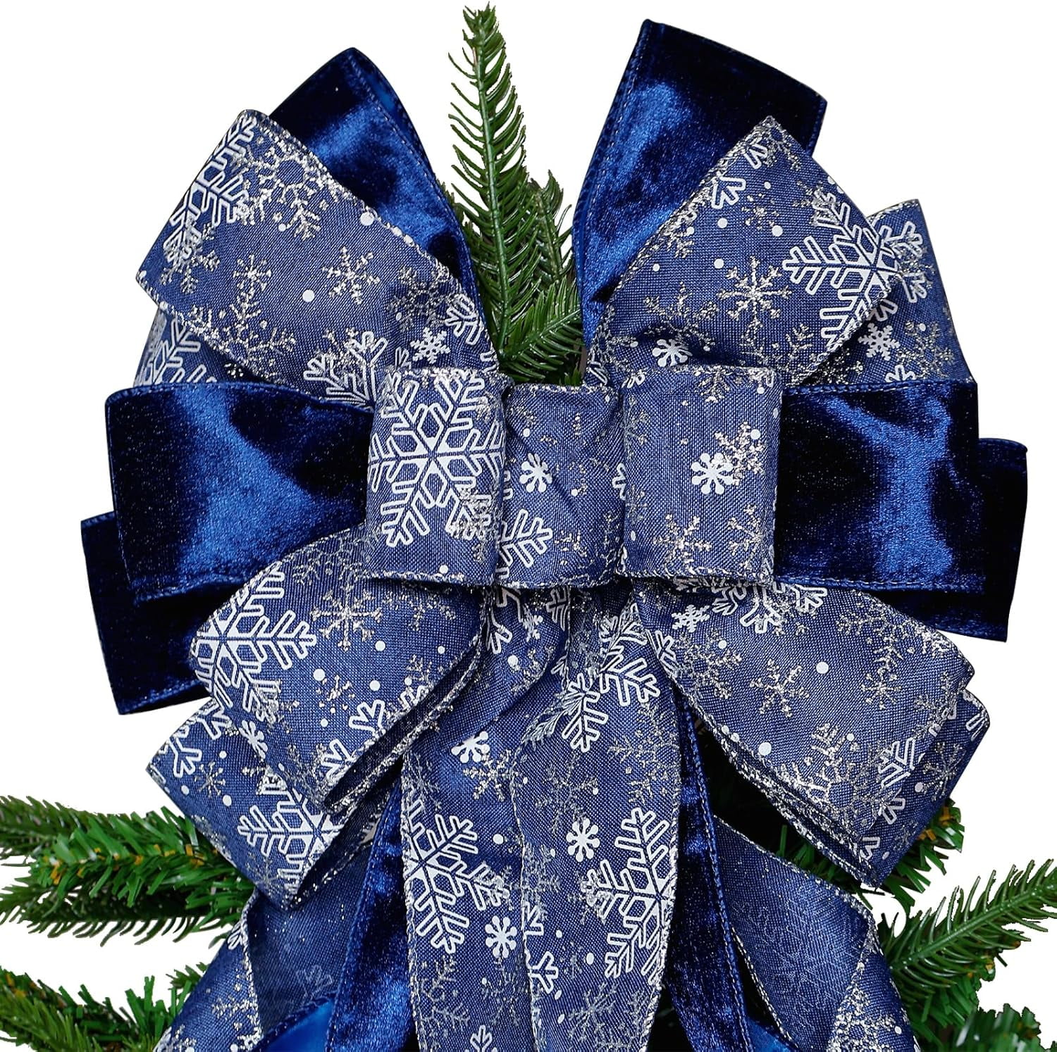 Large Christmas Tree Topper Bow 52x13 Inch, Pre-Tied Wired Ribbon Wreath Bows, Xmas Ornaments with Long Wired Edge Streamer for Holiday Thanksgiving Indoor Outdoor Party Decoration (Navy Blue)