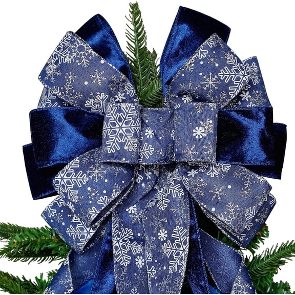 Large Christmas Tree Topper Bow 52x13 Inch, Pre-Tied Wired Ribbon Wreath Bows, Xmas Ornaments with Long Wired Edge Streamer for Holiday Thanksgiving Indoor Outdoor Party Decoration (Navy Blue)