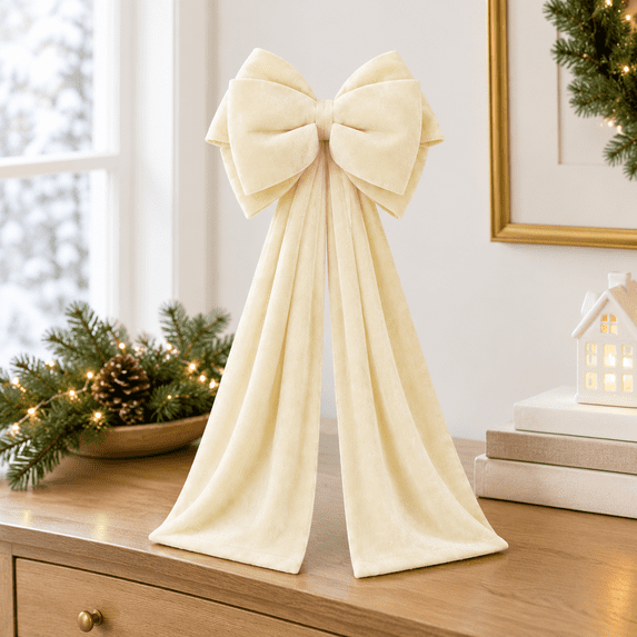 Large Christmas Tree Topper Bow, 59in Beige, Six-Eared 3D Design ...