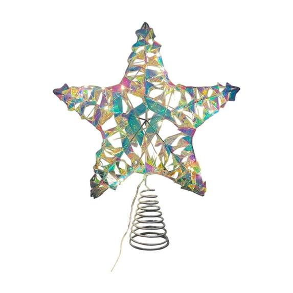 Large Christmas Tree Topper Star Multicolor Wrought Iron 3D Five-Pointed Star with LED Lights for Xmas Tree Holiday Decoration