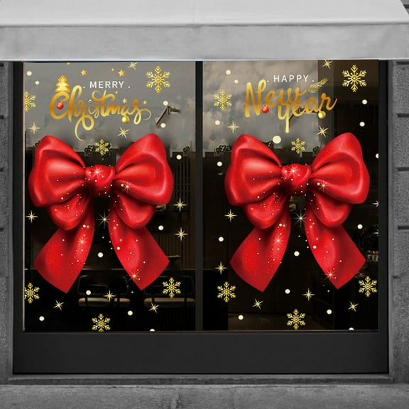Large Christmas Window Clings for Glass Windows 2 Sheets Bows Window Sticker Decor Electrostatic Adsorption Window Pictures for Doors,Windows,Glass,Refrigerator,Oven Christmas Decoration 2 Set