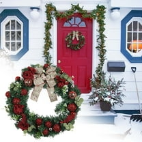 Large Christmas Wreath for Front Door 14 Inch, Artificial Greenery Holiday Wreath with Red Berries and Bow, Outdoor Christmas Decorations for Front Door, Indoor Wall, Mantle and Holiday Party Decor