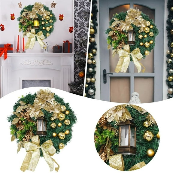 Large Christmas Wreath For Front Door Christmas Wreath With Bow Ribbon Winter Wreath For Indoor And Outdoor Window Mantle Christmas Decoration (Gold) For Halloween Thanksgiving Christmas(White)