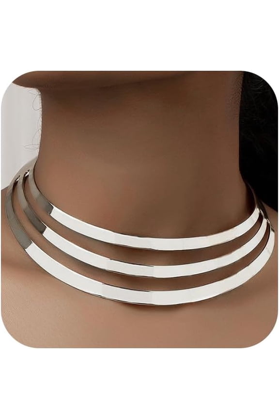 Large Chunky Gold Layered African Choker Necklaces for Women Statement, Exaggerated Silver Thick Wide Metal Necklace Western Ethnic Party Costume Jewelry[n781]
