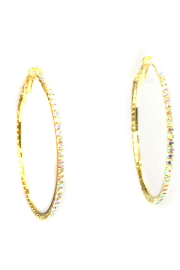 Large Circle Crystal Hoop Earrings Gold Tone Hoop Rhinestone 3 inch Hoops