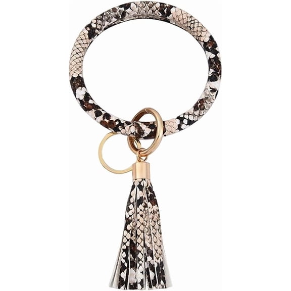 Large Circle PU Leather Keychain Bracelet Round Leather Wristlet Key Ring Wrist Keyring Bangle Key Chains Holder Linen