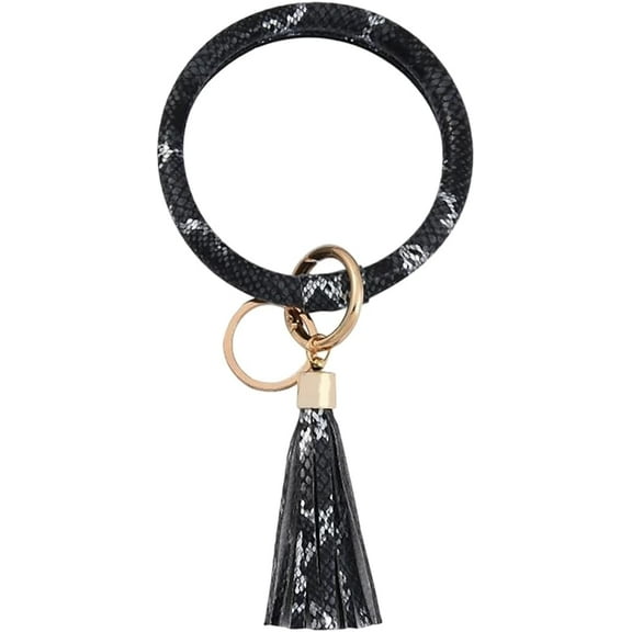 Large Circle PU Leather Keychain Bracelet Round Leather Wristlet Key Ring Wrist Keyring Bangle Key Chains Holder diy Black