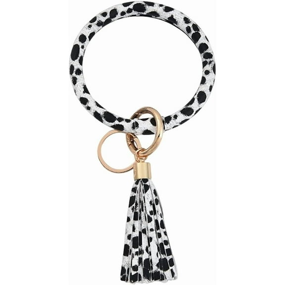 Large Circle PU Leather Keychain Bracelet Round Leather Wristlet Key Ring Wrist Keyring Bangle Key Chains Holder diy White