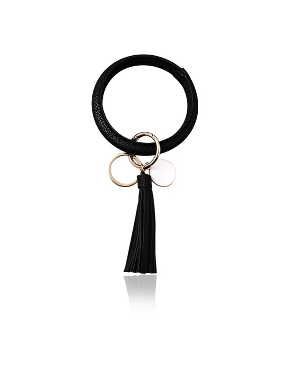 Large Circle PU Leather Keychain Bracelet Round Leather Wristlet Key Ring Wrist Keyring Bangle Key Chains Holder