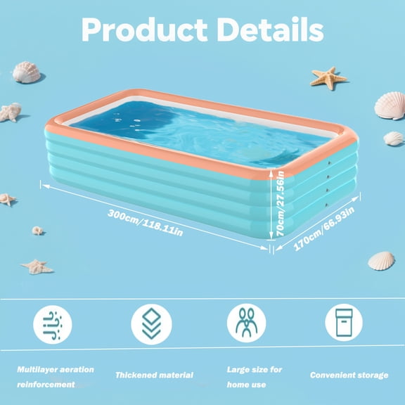 Large Circular Inflatable Swimming Pool, Available in Multiple Sizes, with Reinforced And Thickened PVC Structure for Durability And Sturdiness. Ideal for Backyard Relaxation And Family Gatherings