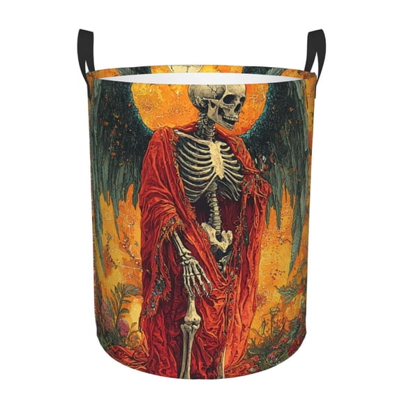 Large Circular Laundry Hamper, Waterproof Clothes Basket with Handles, Stand-Alone Storage Bin, Grim Reaper Skeleton Angel Psychedelic