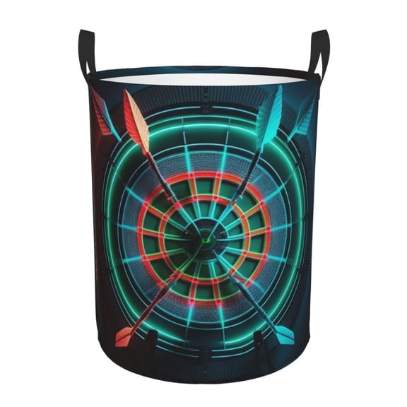 Large Circular Laundry Hamper, Waterproof Clothes Basket with Handles, Stand-Alone Storage Bin, Neon Dartboard Target Center Psychedelic