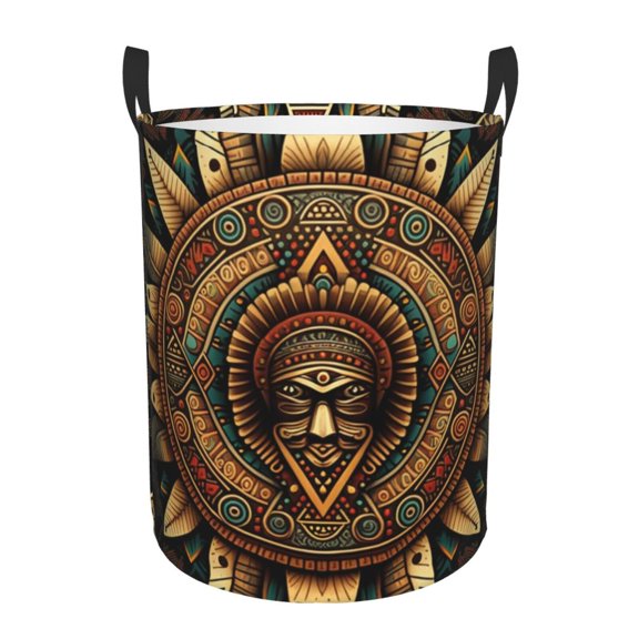 Large Circular Laundry Hamper, Waterproof Clothes Basket with Handles, Stand-Alone Storage Bin, Tribal Indian Aztec Native Southwest