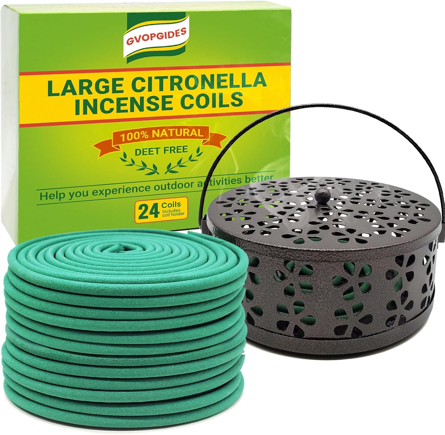 FENYGO Citronella Coils 2 Packs - 16 Mosquito Repellent Coils With 2 Stands, Each Burns 5-7 Hours, Outdoor Use