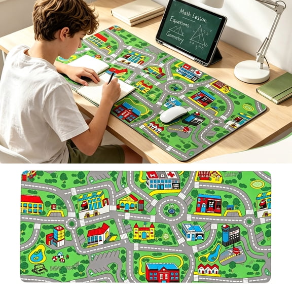 Large City Road Map Desk Mat Extended Mouse Pad Non Rubber Base Stitched Edge for Study Office Gaming Table Decor