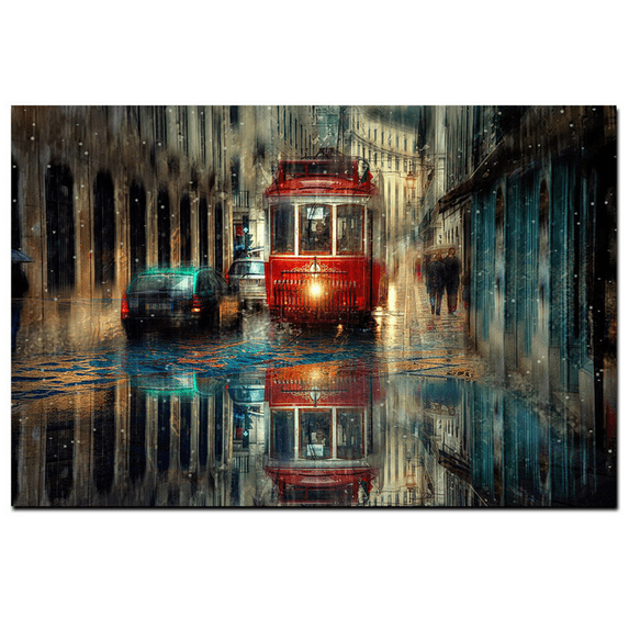 Large City Street Wall Art Scenery Wall Decor City Life Painting For Livingroom Bedroom Decoration Framed Painting Ready to Hang