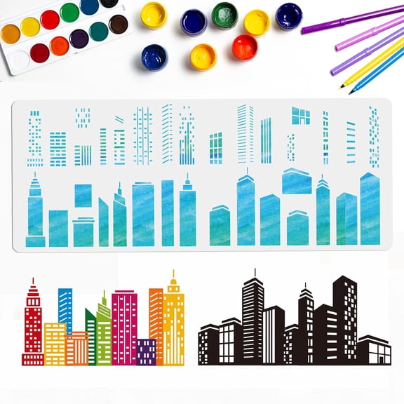 Large Cityscape Stencils City Skyline Stencil Cityscape Drawing Stencils 39.4×15.7inch Reusable City Buildings Craft Stencils for DIY Wall Corridor Photo Frame Home Decoration
