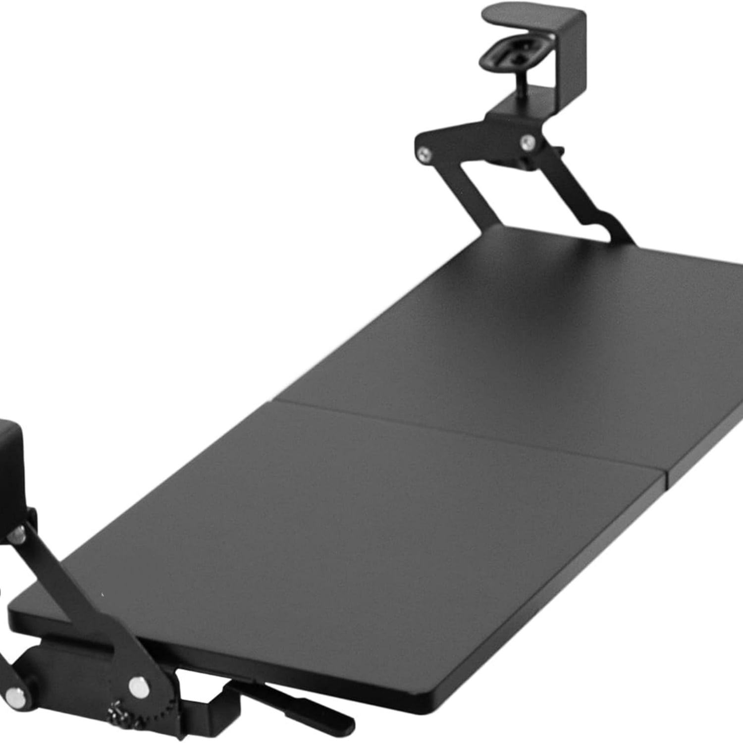Large Clamp-on 27 (33 Including Clamps) x 11 inch Computer Keyboard and Mouse Tray with 12 Setting Swinging Height Adjustment, Platform Drawer for Typing, Black