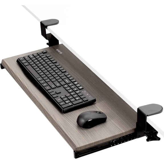 Large Clamp-on Computer Keyboard and Mouse Under Desk Slider Tray, 27 x 11 inch Pull Out Platform Drawer, Gray, MOUNT-KB05GY