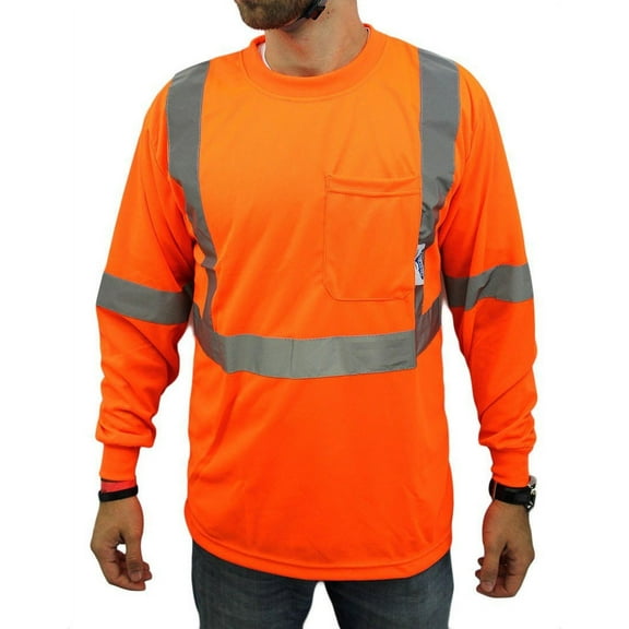 Large/ Class 2 Max-dry Moisture Wicking Mesh Long Sleeve Safety T-shirt, Neon Orange