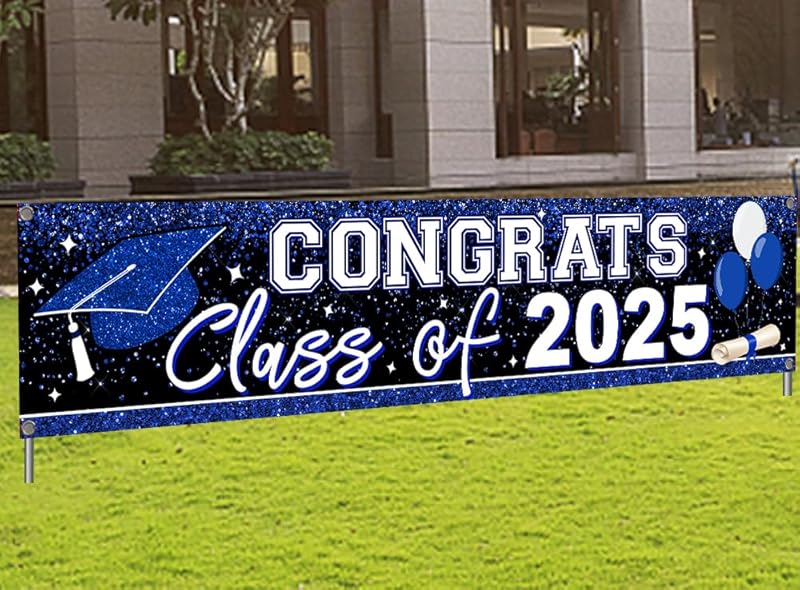 Large Class of 2025 Banner Purple Congrats Grad Banner Backdrop Graduation 2025 Yard Sign for Graduation Party Supplies Graduation Decorations 2025 (Purple)