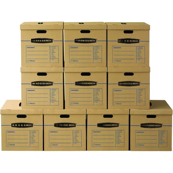 Large Classic Moving Box 5 Pack, Reinforced Handles, Tape-Free Assembly, Box with Lid