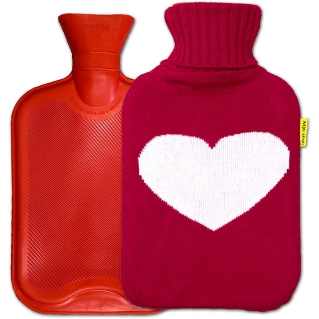 Large Classic Non Toxic Hot Water Bottle with Heart Red Knit Cover 2L