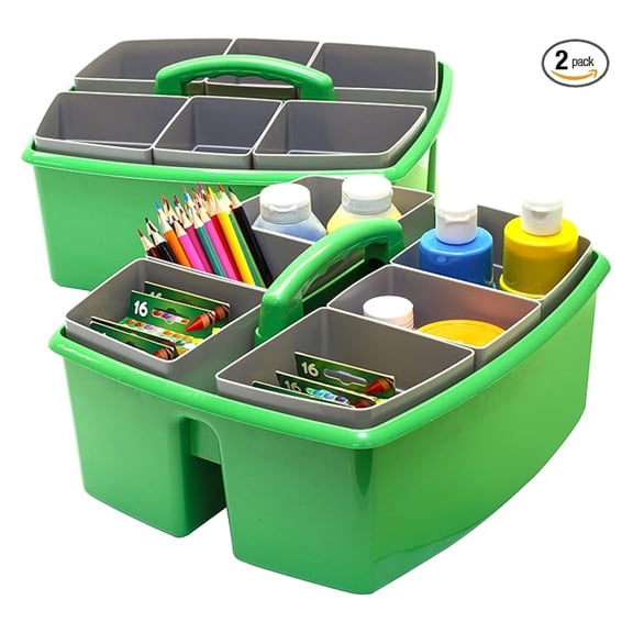 Large Classroom Caddy with Cups, 13 x 11 x 6.575 Inches, Green, Case of 2 (00983U02C)