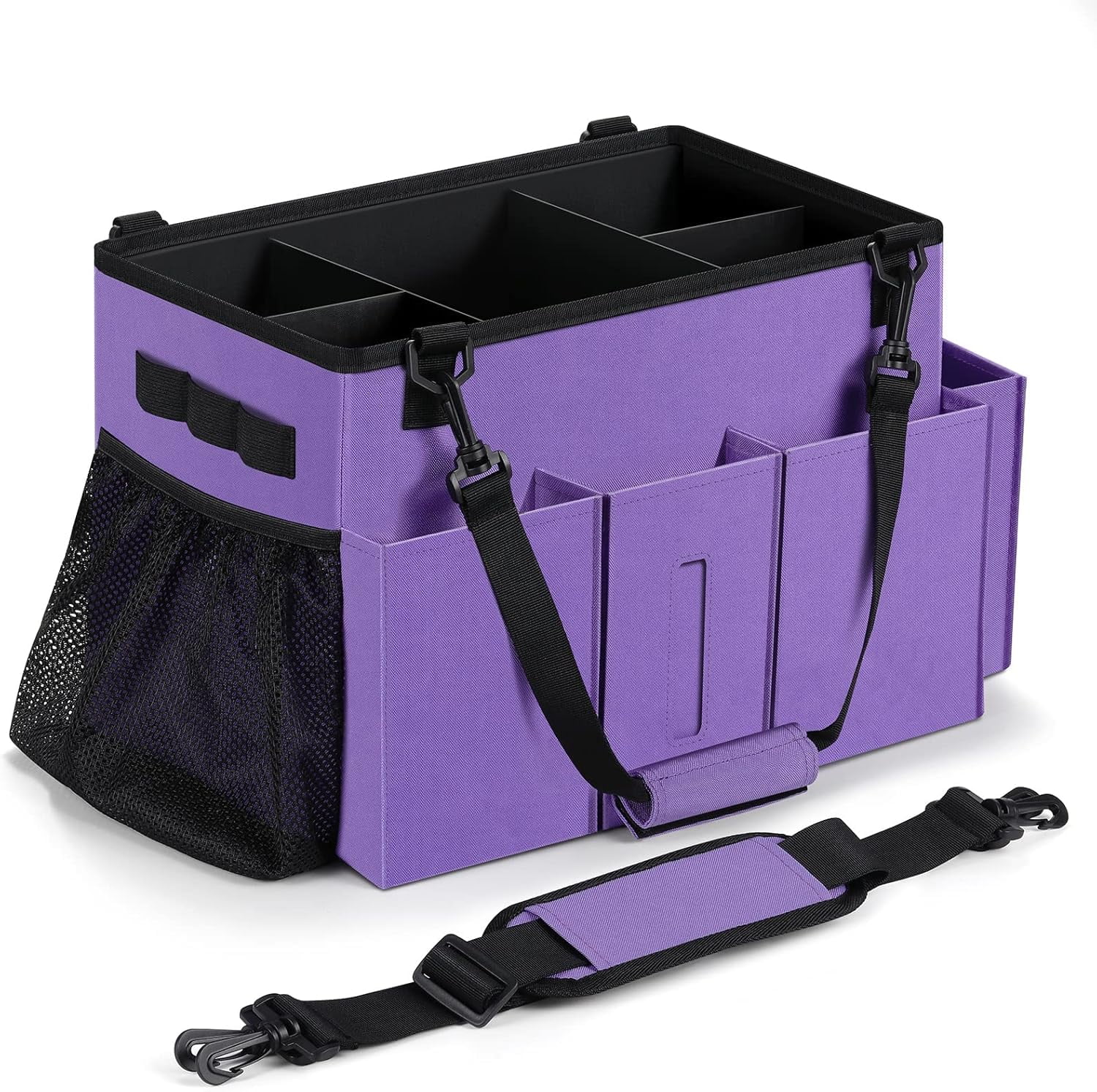 Yarn Storage Bag With Dividers - Crochet Knitting Organizer With Pockets & Handle, Fish Skeleton Print (8.3x11 Inches)