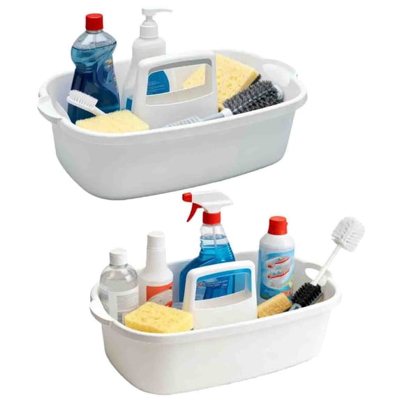 Large Cleaning Caddy Portable Shower Basket Supply Organizer with Handle, Plastic Bucket Tool Storage for Bathroom, Bedroom, Kitchen, Under Sink Storage (White)