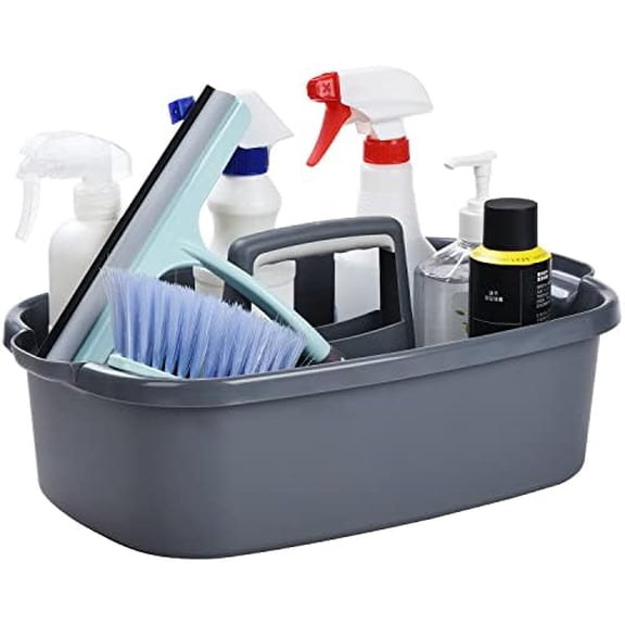 Large Cleaning Caddy with Handle, Tool Storage Basket Organizer, Sturdy Pail Bucket Organizer, Household Bucket for Cleaning Supplies - Gray