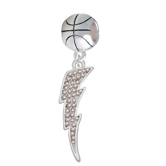 Large Clear AB Crystal Lightning Bolt - Basketball Charm Bead