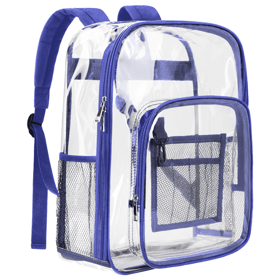 Cshidworld 16" Large Clear Backpack, PVC Transparent Backpack Stadium Approved with Reinforced Strap College Bookbag with Front Pocket for Workplace Stadium Travel Security Festival College, Blue