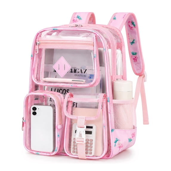 Large Clear Backpack Heavy Duty Stadium Approved See Through Backpack Waterproof Transparent Backpacks Clear Book Bag with Reinforced Strap for School Work Travel, Black Daisy