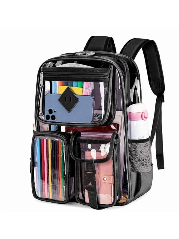 Large Clear Backpack Heavy Duty Stadium Approved See Through Backpack Waterproof Clear Book Bag with Reinforced Strap for School Work Travel Festival
