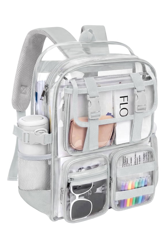 Clear Backpack Heavy Duty, Waterproof PVC Transparent Backpacks for Adults, Gray Book Bag for School Travel