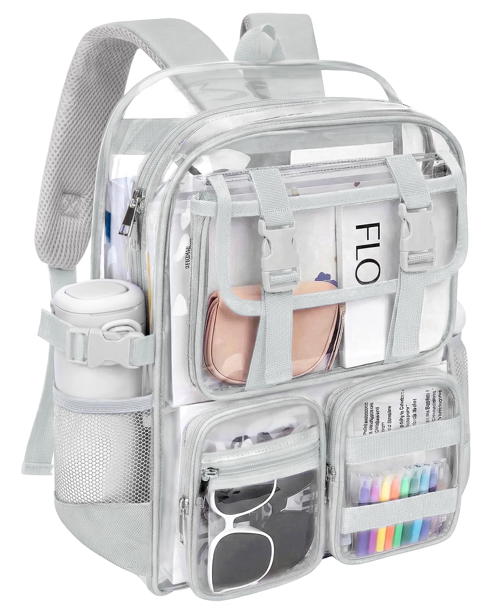 KOITHOT Clear Backpack Heavy Duty, Waterproof PVC Transparent Backpacks for Adults, Gray Book Bag for School Travel