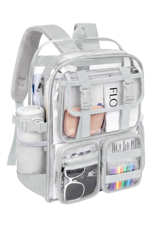 Clear Backpack Heavy Duty, Waterproof PVC Transparent Backpacks for Adults, Gray Book Bag for School Travel