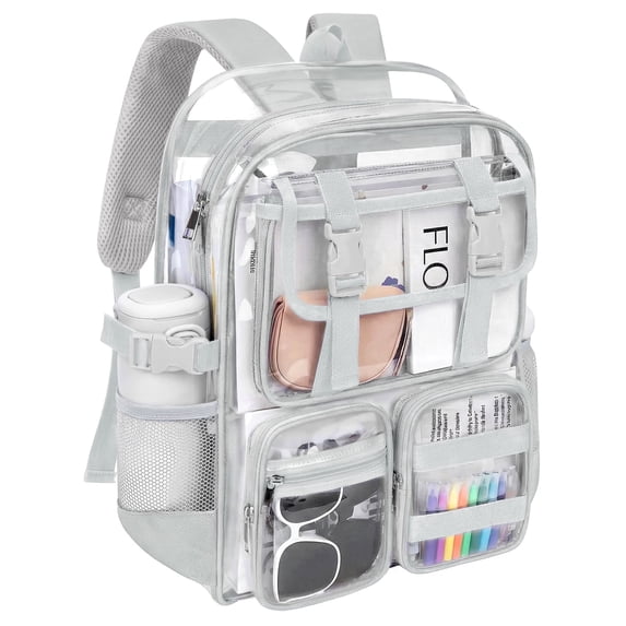 KOITHOT Clear Backpack Heavy Duty, Waterproof PVC Transparent Backpacks for Adults, Gray Book Bag for School Travel