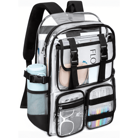 KOITHOT Clear Backpack Heavy Duty, Waterproof PVC Transparent Backpacks for Adults, Black Book Bag for School Travel