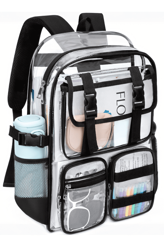 Clear Backpack Heavy Duty, Waterproof PVC Transparent Backpacks for Adults, Black Book Bag for School Travel