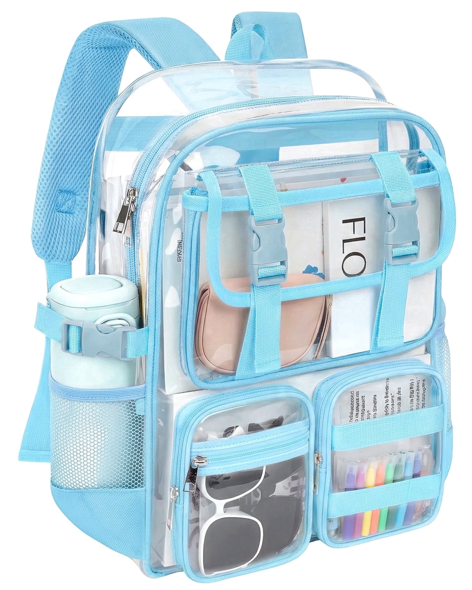 KOITHOT Clear Backpack Heavy Duty, Waterproof PVC Transparent Backpacks for Adults, Blue Book Bag for School Travel