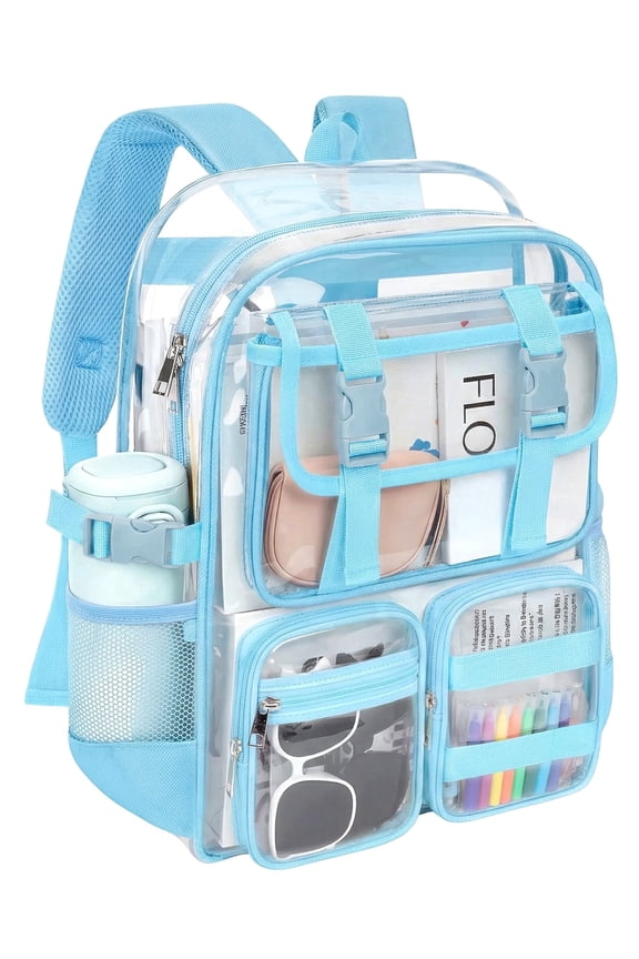 Clear Backpack Heavy Duty, Waterproof PVC Transparent Backpacks for Adults, Blue Book Bag for School Travel