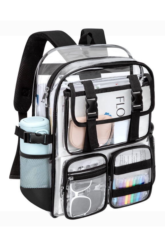 Clear Backpack Heavy Duty, Waterproof PVC Transparent Backpacks for Adults, Black Book Bag for School Travel
