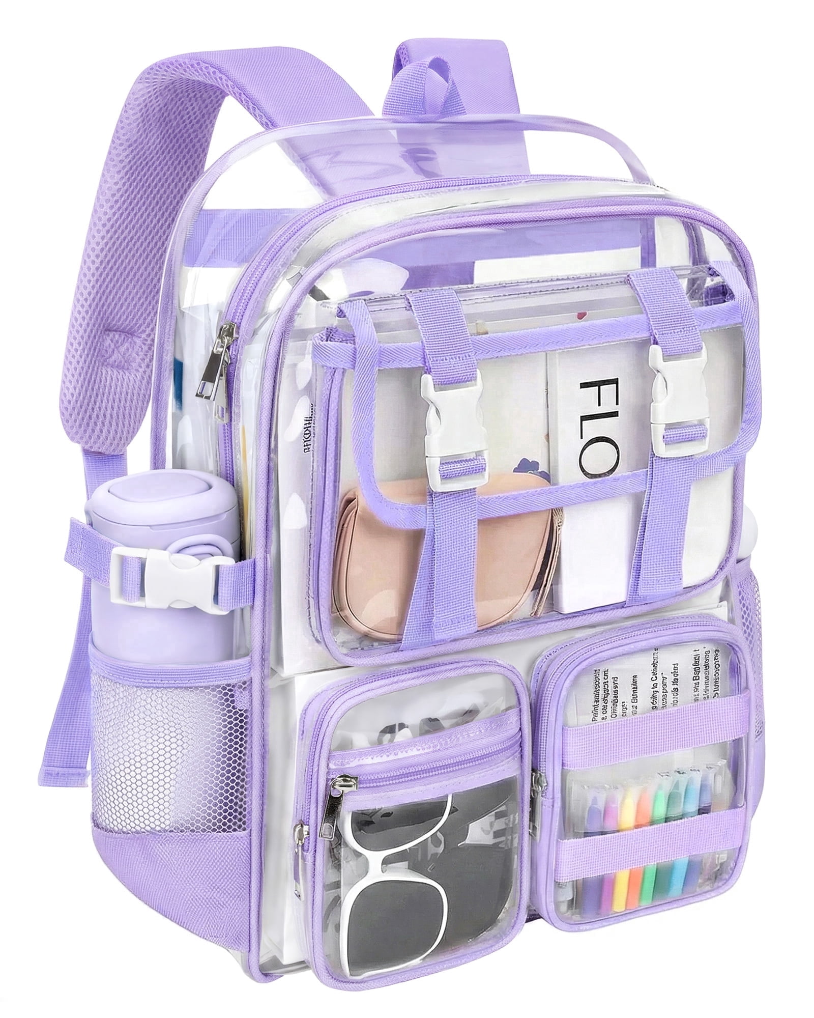 KOITHOT Clear Backpack Heavy Duty, Waterproof PVC Transparent Backpacks for Adults, Purple Book Bag for School Travel