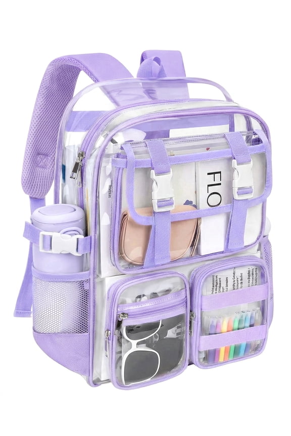 Clear Backpack Heavy Duty, Waterproof PVC Transparent Backpacks for Adults, Purple Book Bag for School Travel