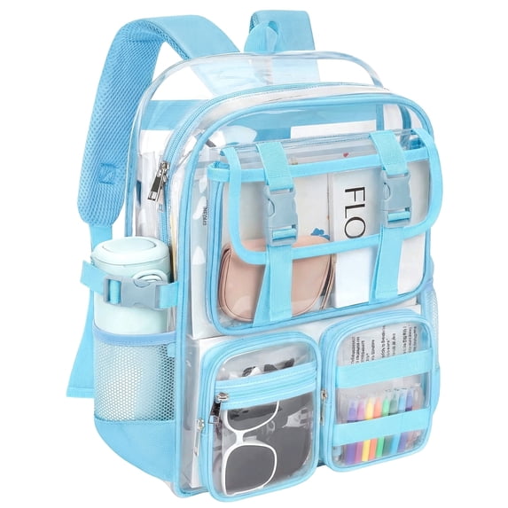 KOITHOT Clear Backpack Heavy Duty, Waterproof PVC Transparent Backpacks for Adults, Blue Book Bag for School Travel
