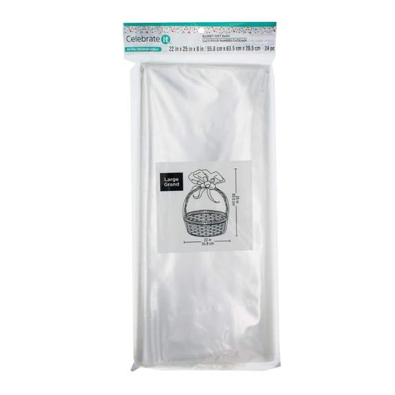 Large Clear Basket Gift Bags by Celebrate It – 22" x 25" x 8" Polypropylene Wrap for Gift Baskets - Flowers & Wreaths - 12 Pack